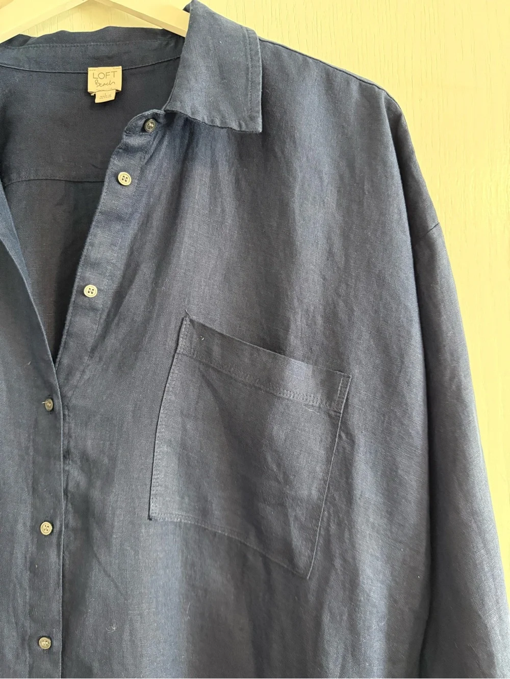 LOFT Navy Long Button-Front Swim Cover-Up size large